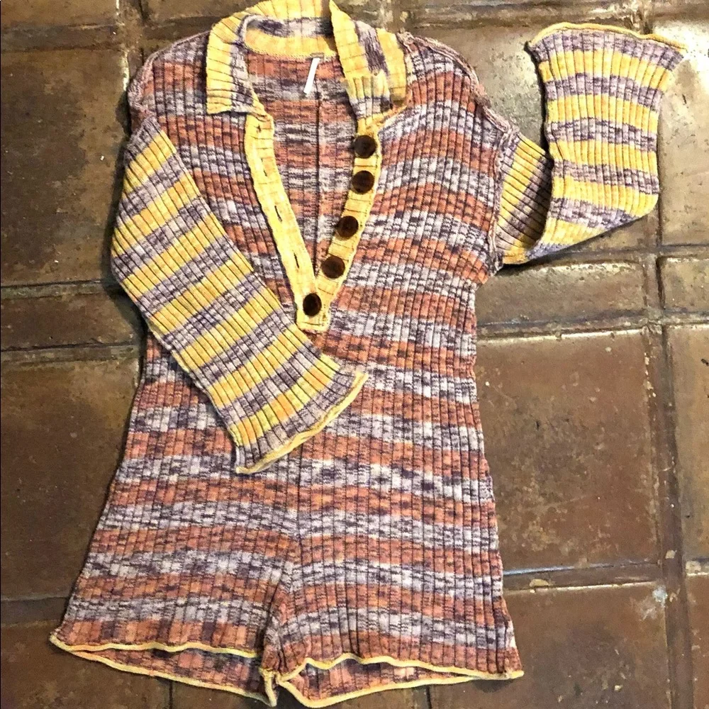 Free People Wendy Ribbed Romper in Sunset